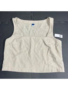 Old Navy Womens Beige Linen-Blend Tank Top Sleeveless Lightweight Breathable Siz